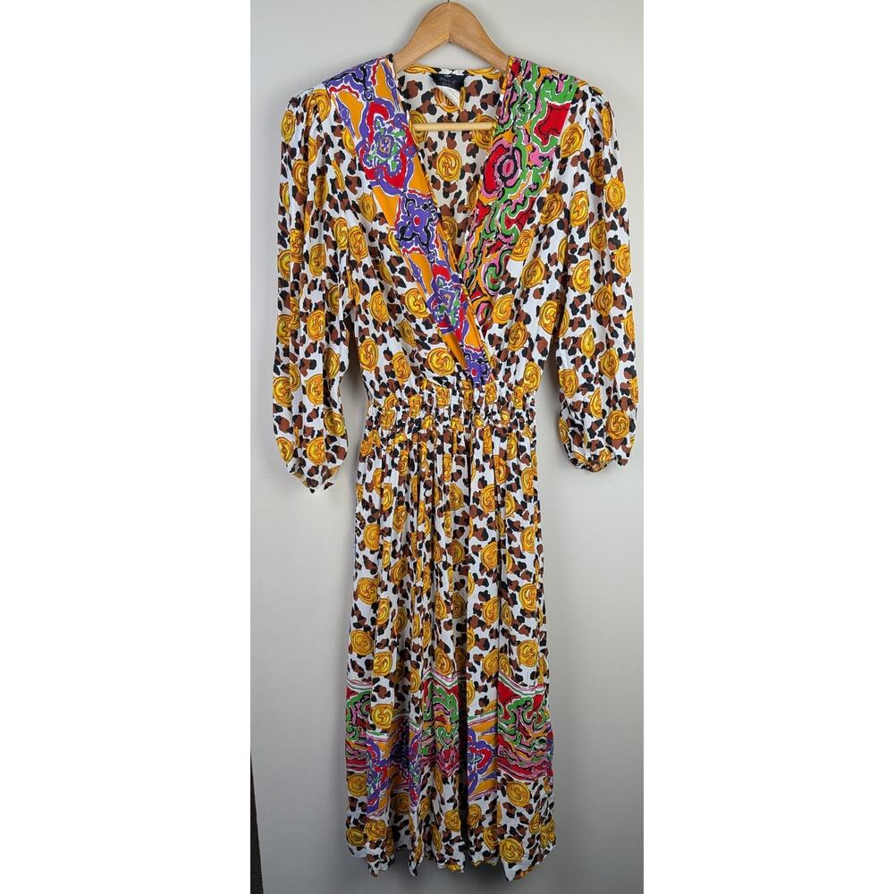Vintage Diane Freis Mixed Print Medallion Surplice Dress M/L
